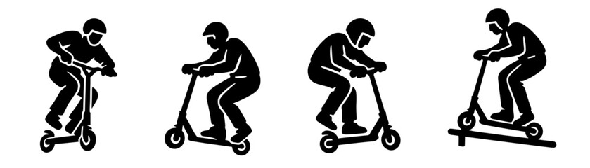 kick scooter tricks silhouette , ride, hop, manual, grind