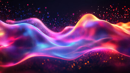 Vibrant digital waves with glowing particles create mesmerizing visual experience. colorful patterns and dynamic flow evoke sense of energy and movement, perfect for modern design