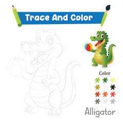 Trace And Color Alligator Animals Hand Practice. Vector illustration