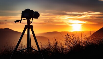 vintage camera on tripod silhouette