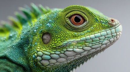 Fototapeta premium Close-up of a Vibrant Green Lizard's Head and Eye Detail