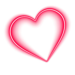 Red neon glowing heart outline isolated on transparent background, bright romantic light effect, love symbol, Valentine’s Day decoration, luminous neon sign
