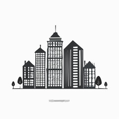 Obraz premium black town, apartments, group of buildings, silhouette, vector icon on white background