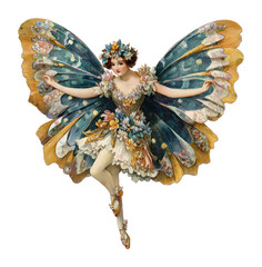 Fototapeta premium PNG Vintage fairy with colorful wings.