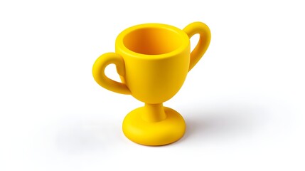 A bright yellow plastic trophy cup on a plain white background, representing achievement, success, and victory.