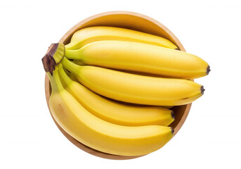 Yellow bananas in wooden bowl isolated on a transparent background