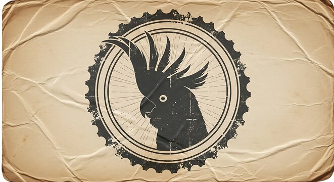 Black Cockatoo Silhouette Emblem - Vintage Style Bird Illustration.