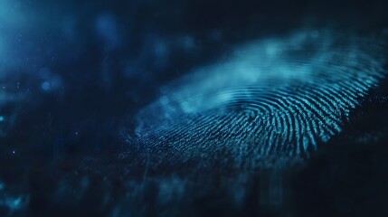 Close up of a glowing blue digital fingerprint representing identity and futuristic security technology