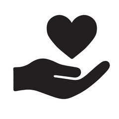Black silhouette of a hand holding a heart symbol