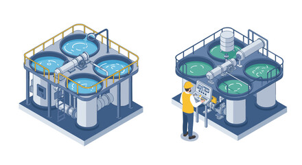 Isometric design of industrial water treatment systems with engineer monitoring