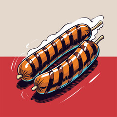 delicious grilled sausage vector illustration