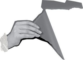 hands tearing paper art collage