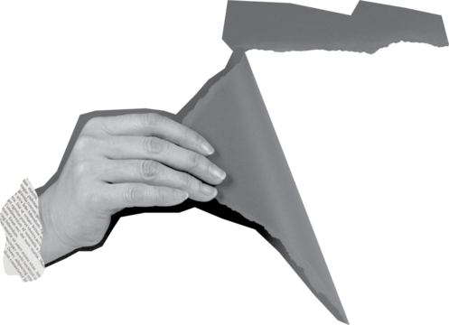 hands tearing paper art collage