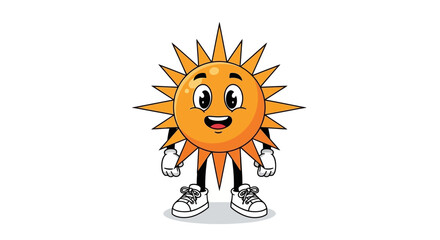 Fototapeta premium Cheerful sun cartoon character with sneakers radiates positivity and fun illustration