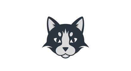 Obraz premium Minimalist Cartoon Cat Head Logo Design in Dark Gray and Light Gray Colors
