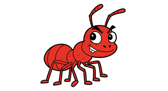Cartoon red ant with an mischievous expression for children's educational materials