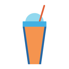 Orange and blue slushy drink with straw isolated on white background