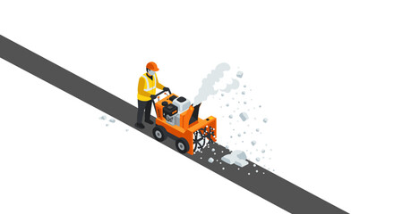 Fototapeta premium Road construction worker using concrete cutter on asphalt