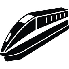 Vector art of dynamic black and white vector illustration of a futuristic bullet train, , symbolizing speed, innovation, and advanced transportation technology
