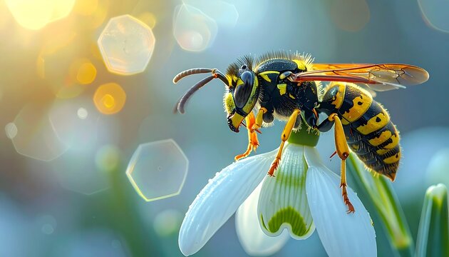 A Beautiful Close-Up of a Wasp Perched on a White Flower
