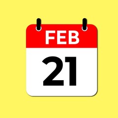 February 21 Day Calendar Vector Icon Perfect for planner, reminder, time management, schedule, office, business, and monthly event start design template