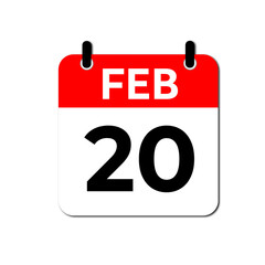 February 20 Day Calendar Vector Icon Perfect for planner, reminder, time management, schedule, office, business, and monthly event start design template