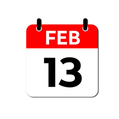 February 13 Day Calendar Vector Icon Perfect for planner, reminder, time management, schedule, office, business, and monthly event start design template