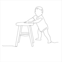 Fototapeta premium child learns to stand holding a chair.Baby on chair pulling himself, 