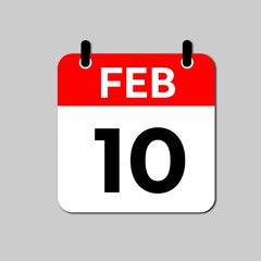 February 10 Day Calendar Vector Icon Perfect for planner, reminder, time management, schedule, office, business, and monthly event start design template