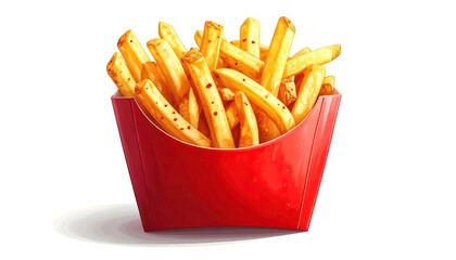 A delicious serving of golden French fries in a vibrant red container