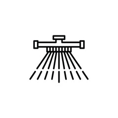 Simple line art icon of a sprinkler head spraying water