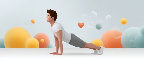 Young Man in Pushups at a Virtual Reality Fitness Bootcamp Indoor Setting Health and Wellness Environment