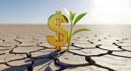 Dollar sign sprouting from cracked soil like a seedling.