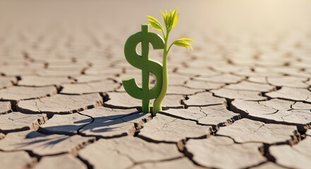 Dollar sign sprouting from cracked soil like a seedling.