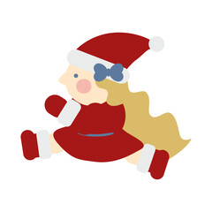 ジャンプして走るかわいい女の子のサンタクロース