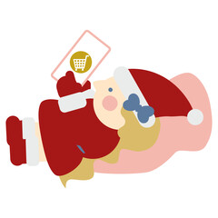 寝転んでスマホでネットショッピングするかわいい女の子のサンタクロース