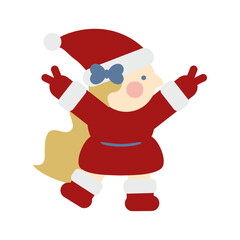 ピースするかわいい女の子のサンタクロース