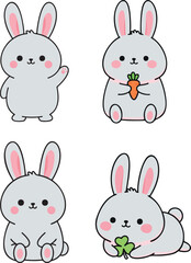 Cute Kawaii Rabbit Character Set