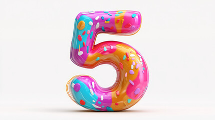 Colorful 3D number five with glossy finish and playful sprinkles, perfect for celebrations or children events. This vibrant design adds fun touch to any occasion