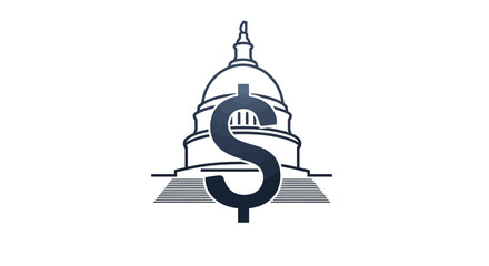 Minimalist Line Art Dollar Sign with Government Building Illustration Logo