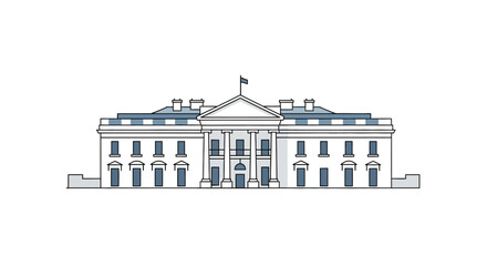 Minimalist Outline United States Presidential Residence Building Architecture Illustration