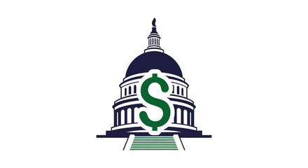 Minimalist Building with Currency Symbol Icon for Government and Finance