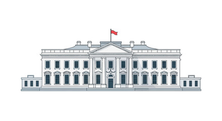 Flat Style White House Building Icon Symbol National Landmark Illustration