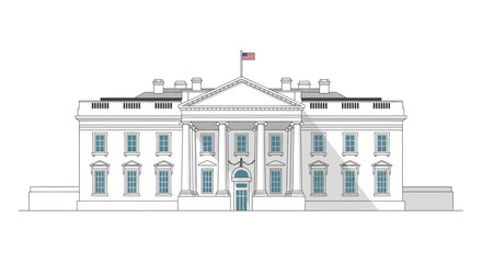 Simple Line Art Illustration of Iconic White House Government Building