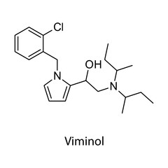 Viminol molecular structure, atypical synthetic opioid analgesic drug historically used for pain relief, clean scientific vector diagram, flat skeletal chemical formula isolated on white background