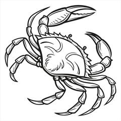Ocean Warrior, Crab Line Art Vector, Coastal Guardian, Sea Crab Tattoo Design, Marine Life Sketch – Crab, Beachside Creature Illustration, Elegant Crab Outline, Aquatic Art – Crab Vector