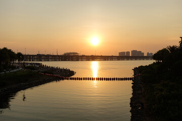 Evening Sunset Scenery of Qianhai Bay, Shenzhen City, Guangdong Province