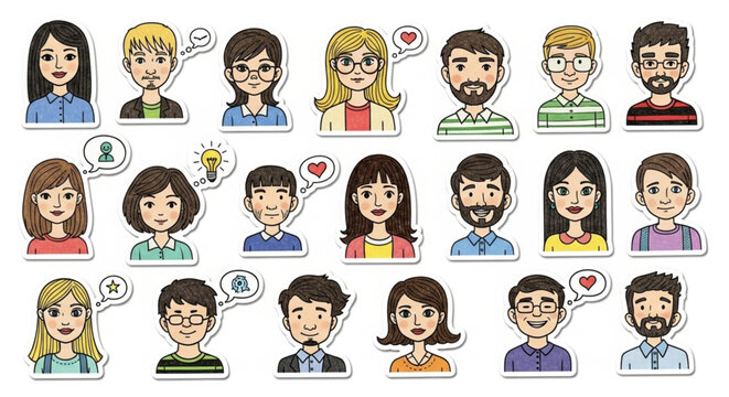 Doodle Collection of Hand-Drawn Avatar Stickers - Expressive Characters