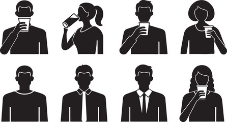 People Drinking Beverages Silhouettes of Various Individuals Enjoying Drinks