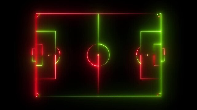 Multi-Use Playfield aerial ,neon light Aerial view of a multi-use playfield with soccer and lacrosse. Top view. black background 4k video .